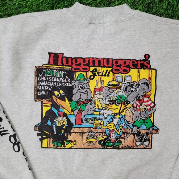 Vintage 90s Funny Animal Humor Sweatshirt L/XL 23x25 Huggmuggers Grill - Picture 16 of 16